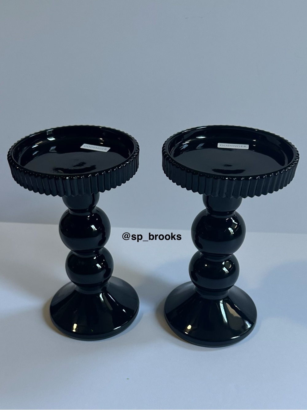 🎁2PC Godinger Black Decorative Pedestal Candle Holders - 6.5” High